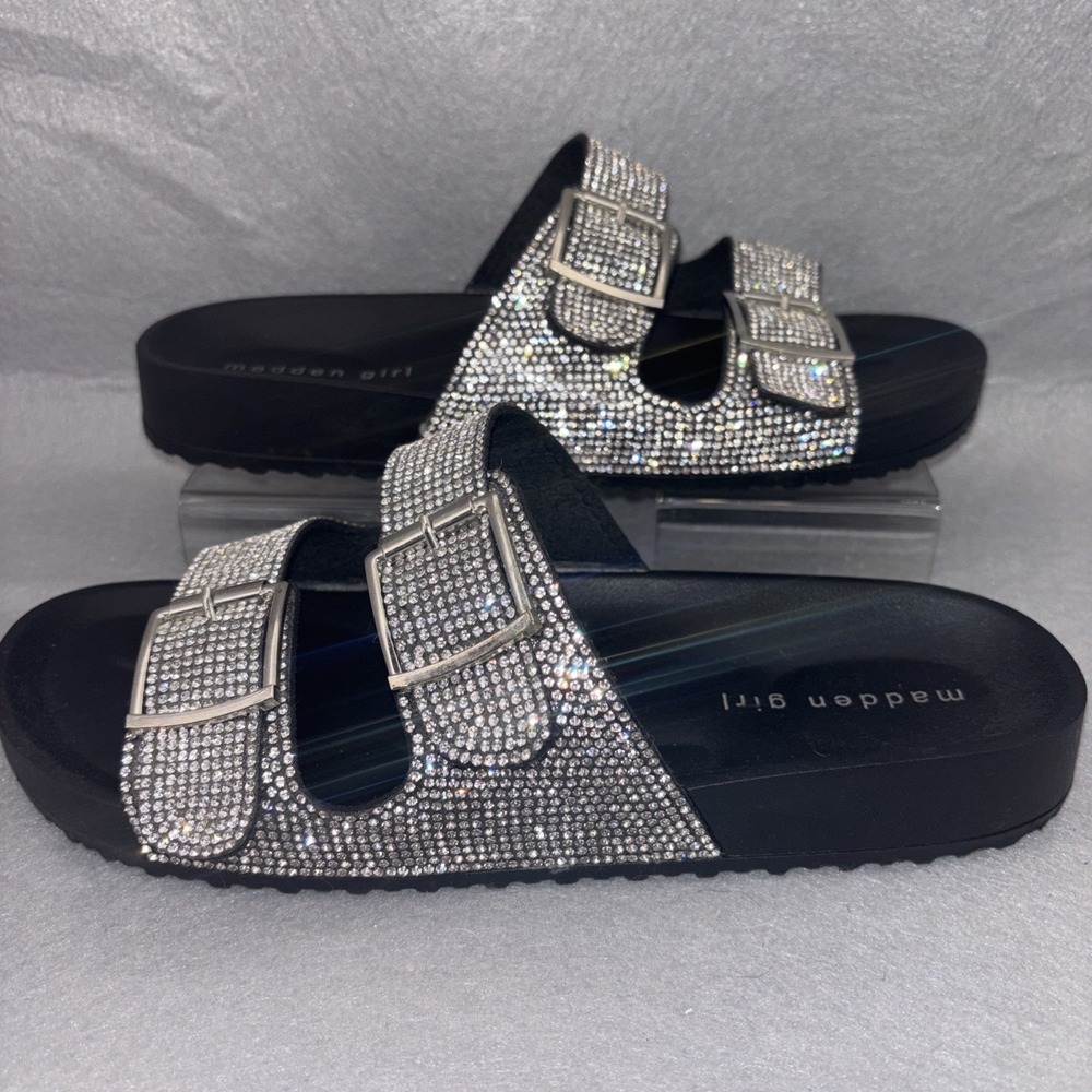 Madden Girl Women's Teddy-R Rhinestone and Black Footbed Sandals, Size 9 NWOB - Picture 3 of 13